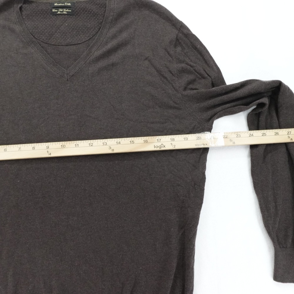 Massimo Dutti Sweater Mens L Brown V Neck Silk Cashmere Elbow Patch Luxury - Picture 5 of 9